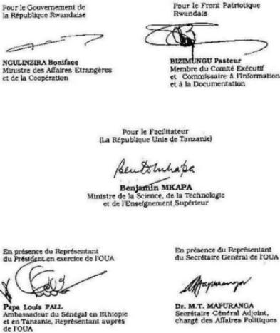 Les signataires du Protocole d'accord sur l'Etat de Droit